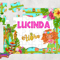 Hula Girl Luau Personalized Kids Puzzle With FREE Matching Drawstring Gift Bag - Something Sweet Party Favors LLC