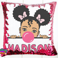Little Girl Sequin Pillow - Blowing Bubble Gum - Something Sweet Party Favors LLC