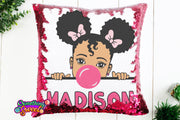 Little Girl Sequin Pillow - Blowing Bubble Gum - Something Sweet Party Favors LLC