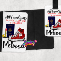 Passport, Lipstick & Sneakers Personalized Passport Cover or Luggage Tag - Something Sweet Party Favors LLC