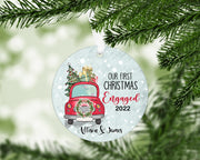 First Christmas Engaged Ornament With FREE Velvet Pouch
