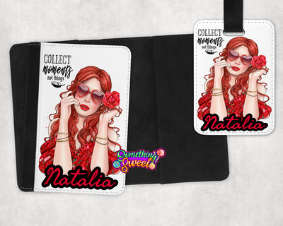 Personalized Passport Cover and Luggage Tag (Red Hair) - Something Sweet Party Favors LLC
