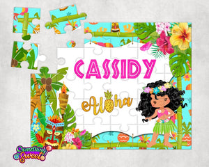 Hula Girl Luau Personalized Kids Puzzle With FREE Matching Drawstring Gift Bag - Something Sweet Party Favors LLC