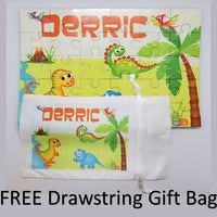 Dinosaur Personalized Kids Puzzle With FREE Matching Drawstring Gift Bag - Something Sweet Party Favors LLC