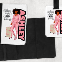 Personalized Passport Cover and Luggage Tag (Girl in Sweats) - Something Sweet Party Favors LLC